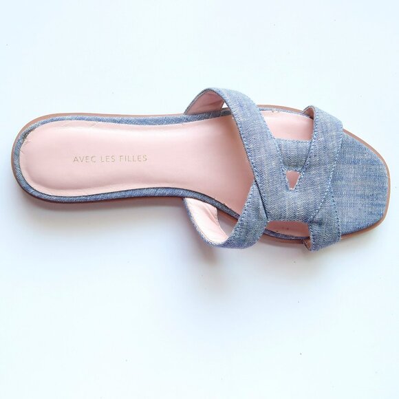 Anthropologie Avec Les Filles Blaye Chambray Slide Sandals Flip Flops Flats 7 - Picture 9 of 16